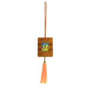 Jai Shree Radhe" Car Hanging with Premanand Ji Maharaj Photo | Spiritual Rearview Decor with Divine Vibes (Colour - Golden)