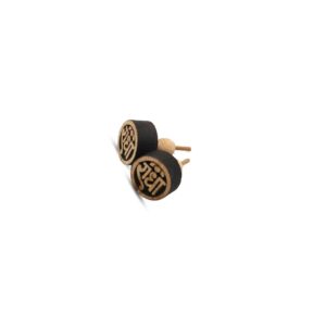 Tulsi Wood Earrings – Round Shape with "Radha" Engraving | Handcrafted Divine Elegance