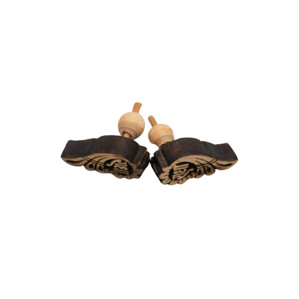 Sacred Tulsi Wood Earrings – Leaf Shaped with “Radha” Engraving - Image 2