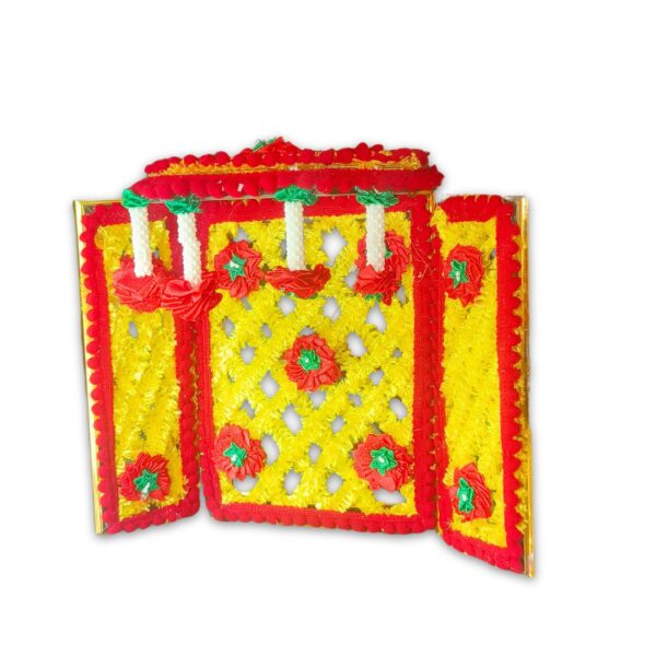 Artificial Phool Bangla for Laddu Gopal Ji | Floral Jhula Decoration for Size 0 to 3 Thakur Ji | Mandir Decoration Set Yellow - Image 2