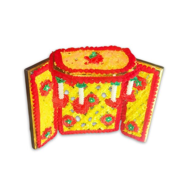 Artificial Phool Bangla for Laddu Gopal Ji | Floral Jhula Decoration for Size 0 to 3 Thakur Ji | Mandir Decoration Set Yellow - Image 3
