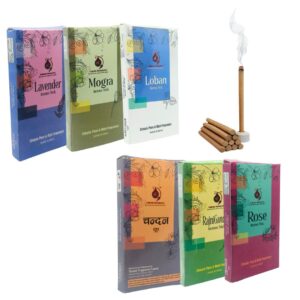 Premium Dhoop Stick Set – 6 Fragrances | Lavender, Loban, Mogra, Chandan, Rose & Rajnigandha