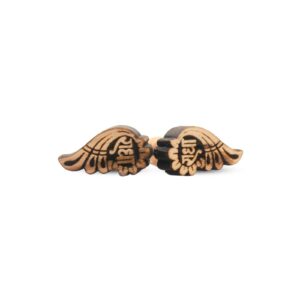Sacred Tulsi Wood Earrings – Leaf Shaped with “Radha” Engraving