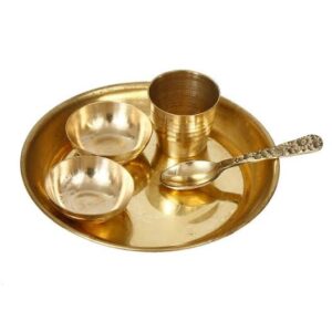Golden Brass Pooja Bhog Thali Set – Traditional Serving Set for Deity Offerings | Premium Temple Ware (4-inch diameter)