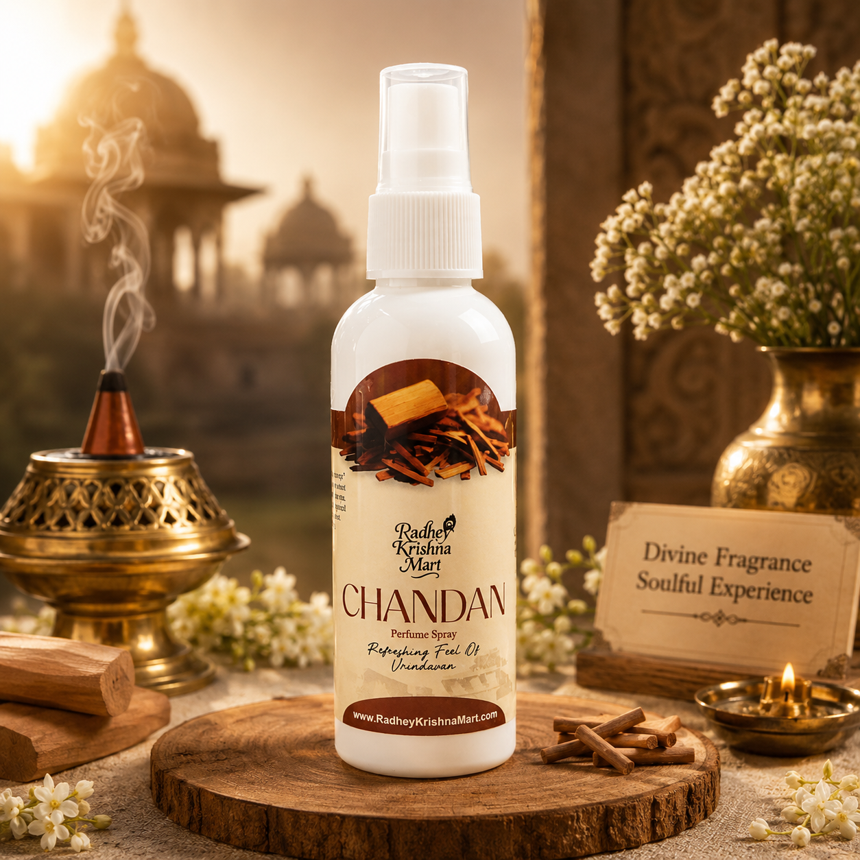 Chandan Perfume Spray – 100 ml | Long-Lasting Sandalwood Fragrance | Alcohol-Based Mist for Daily & Spiritual Use