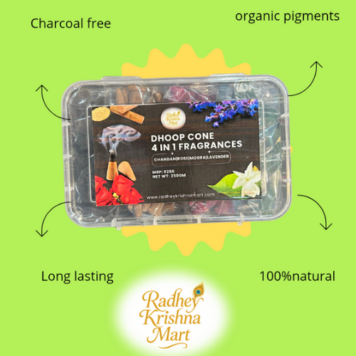 🌸✨ 4 in 1 Premium Dhoop Cones – Rose | Chandan | Lavender | Mogra ✨🌸 ( 250gm)