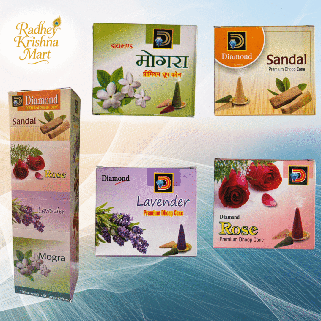 4 in 1 Dhoop Cones – 12 Packet Combo (Rose, Mogra, Chandan & Lavender)