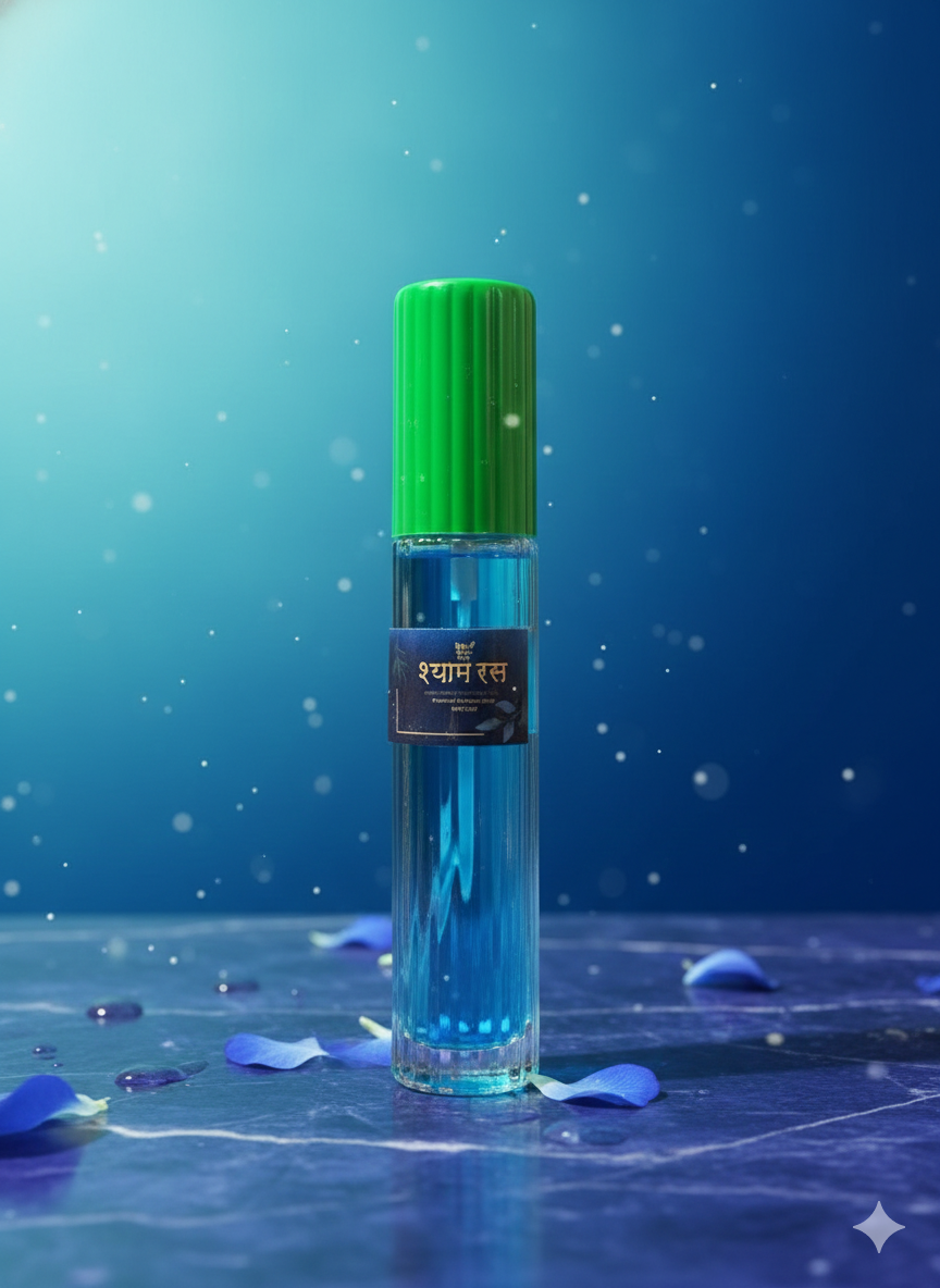 Shyam Ras Perfume Spray for Thakur Ji Vastra Seva – 60ml | Divine Attar | Premium Glass Bottle | Vrindavan-Inspired Fragrance for Pooja