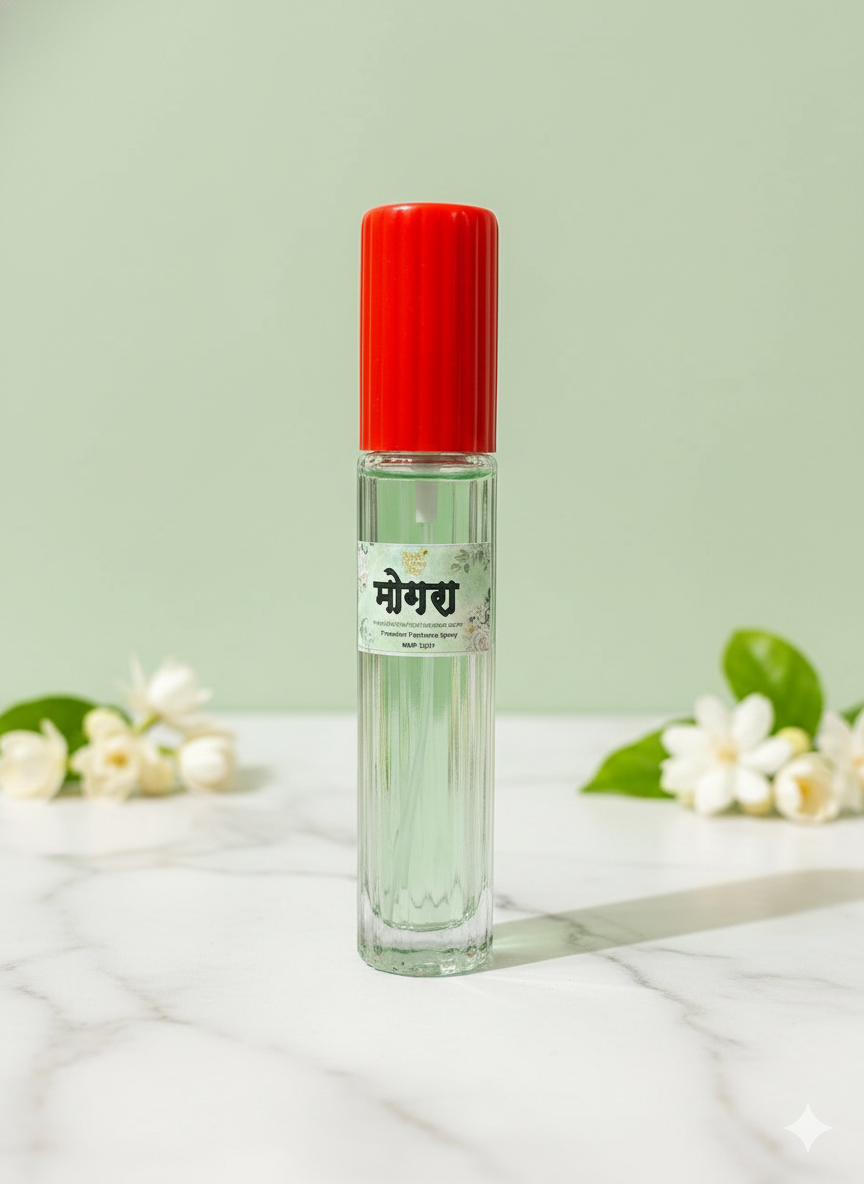 Mogra Perfume Spray for Thakur Ji Vastra Seva – 60ml | Jasmine Attar | Premium Glass Bottle | Divine Floral Fragrance for Pooja
