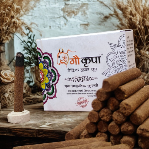 Handmade Cow Dung Dhoop Sticks (40 Pcs) | Gau Kripa Vedic Hawan Dhoop | Made in Mathura-Vrindavan