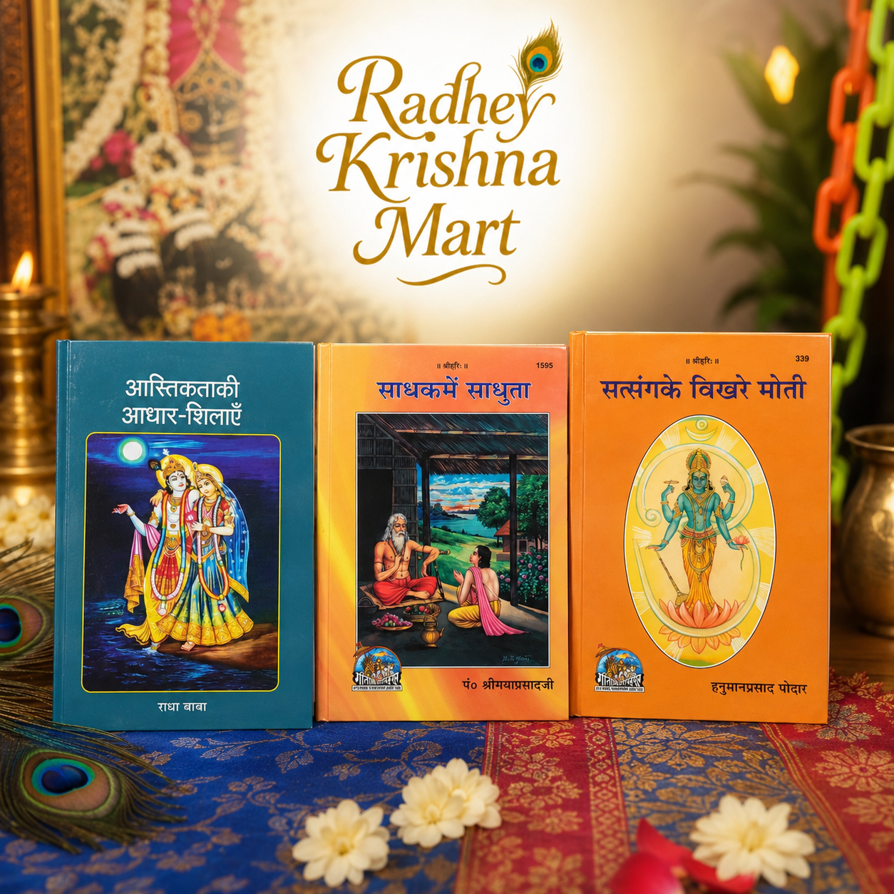 Spiritual Book Collection – Satsang Ke Bikhre Moti, Sadhakon Mein Sadhuta & Astikta Ki Aadhar Shilayen | Hindu Bhakti Granth Set | Radhey Krishna Mart