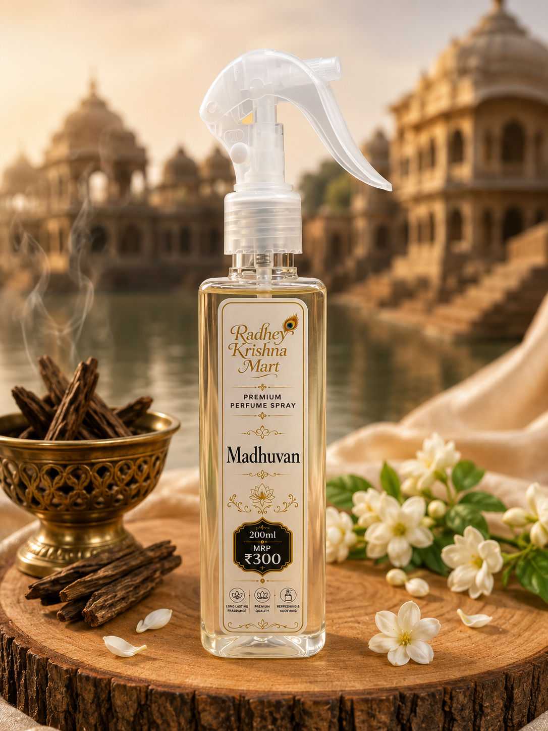 Madhuvan-Radhey Krishna Mart Premium Perfume Spray – Fragrance | 200ml | Long-Lasting Spiritual Room & Fabric Freshener