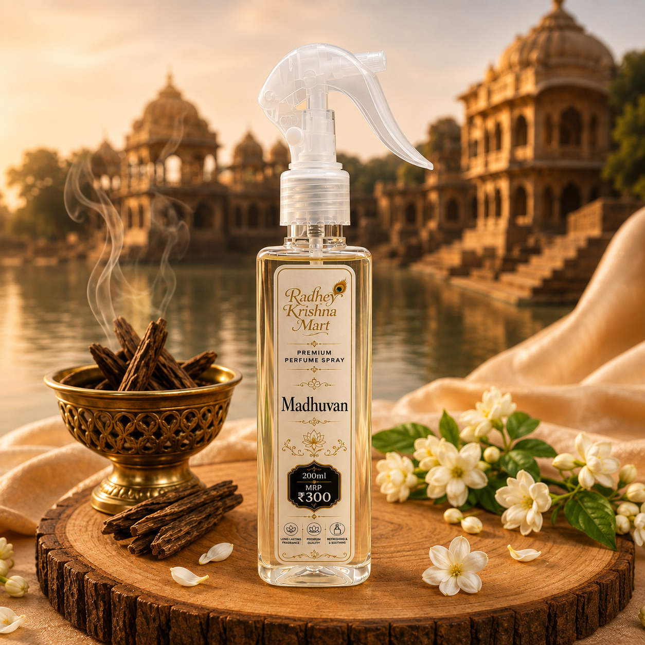 Madhuvan-Radhey Krishna Mart Premium Perfume Spray – Fragrance | 200ml | Long-Lasting Spiritual Room & Fabric Freshener