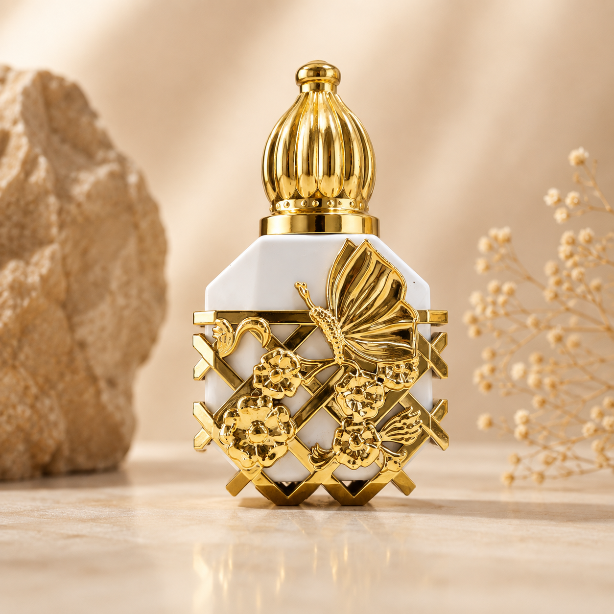 Fancy White & Golden Empty Attar Roll-On Bottle 25 ML