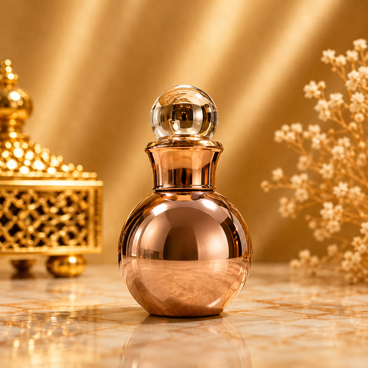 Royal Rose Gold Orb – Premium Empty Attar Roll-On Bottle | 12 ML