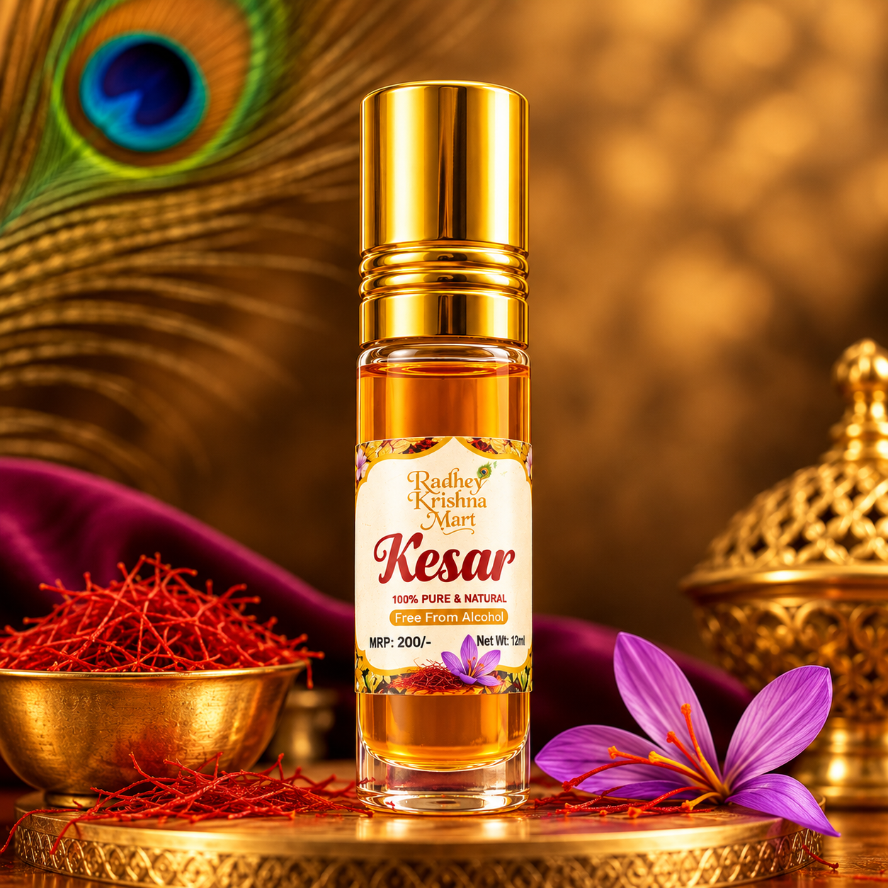 Kesar Attar 10ml – Premium 100% Pure & Natural Alcohol-Free Fragrance | Long-Lasting Traditional Ittar