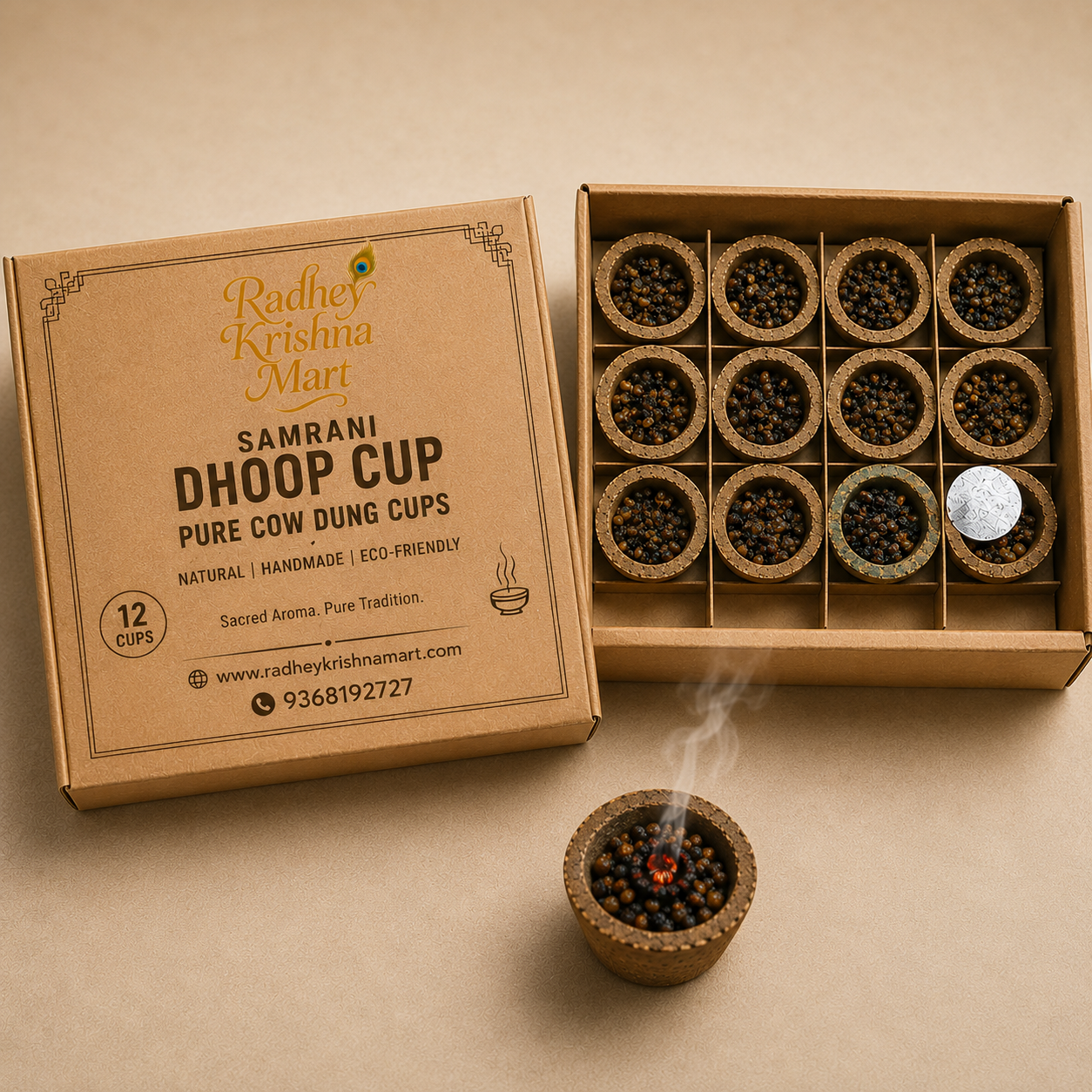 Samrani Dhoop Cup – Pure Cow Dung Cups | Natural Handmade Dhoop for Puja & Meditation